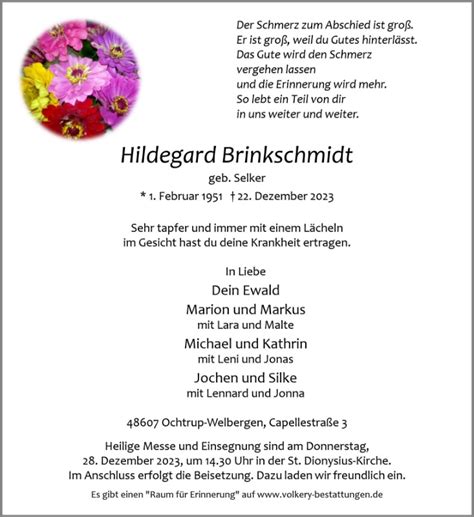 Gedenkseite für Hildegard Brinkschmidt Volkery Bestattungen