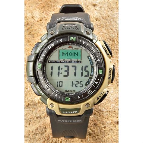 Mens Casio® Pathfinder Triple Sensor Watch Dark Green Tan 176477