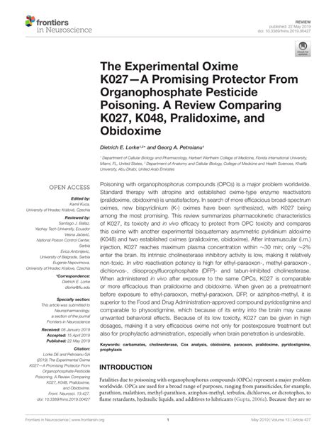 Pdf The Experimental Oxime K027—a Promising Protector From