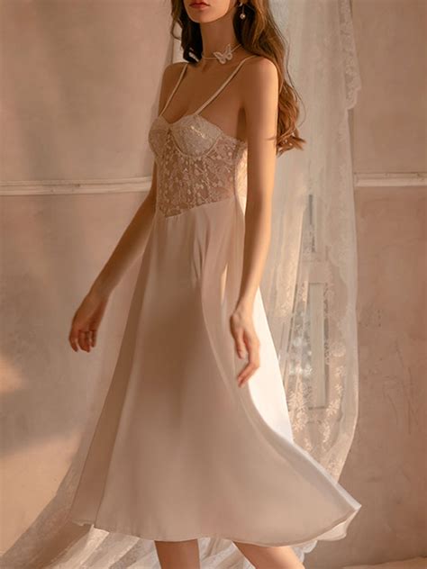 Women Chemise Black Polyester Lace Sheer Chemise Panty Piece Set Sexy Lingerie Outfit