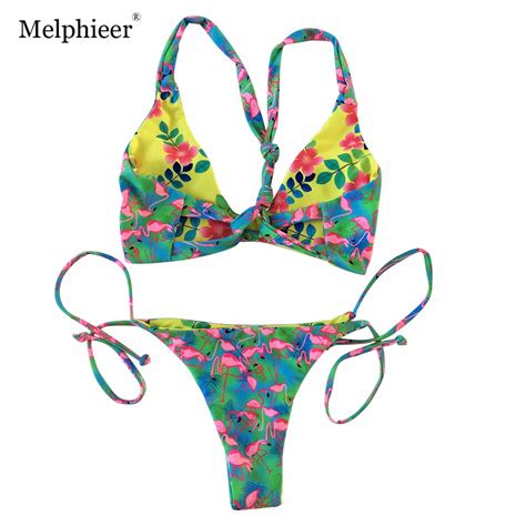 Sexy Tie Knot Brazilian Bikinis Mujer Floral Print Micro Bikini Hot