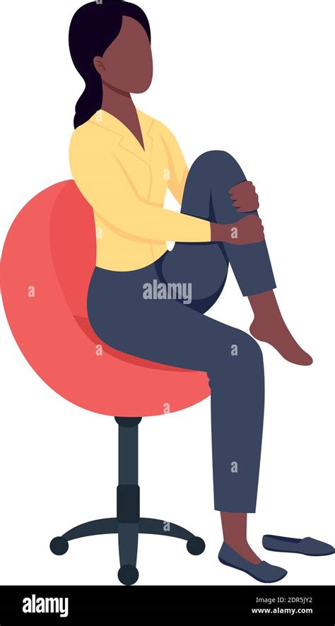 Woman In Chair Stretching Leg Flat Color Vector Faceless Character