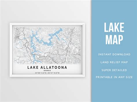 Printable Map Of Lake Allatoona Etowah River Georgia United Etsy