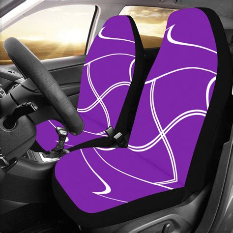 White Interlocking Squares Twirled Purple Car Seat Covers Set Of 2 Id D6345359