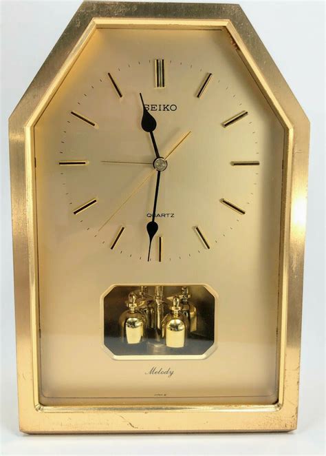 Vintage 70s Seiko Melody Quartz Alarm Mantle Desk Clock Brass Rotating