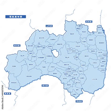 福島県地図 シンプル淡青 市区町村 Stock ベクター Adobe Stock