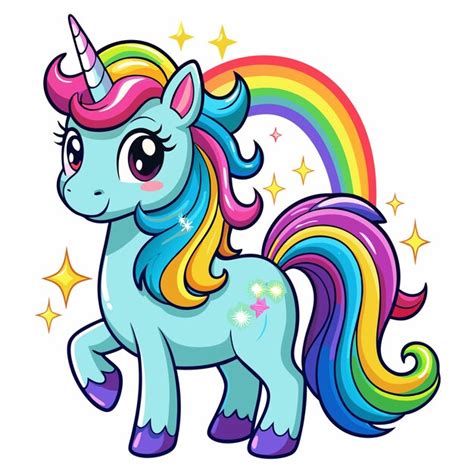 Adorable Dibujo Animado De Unicornio Arco Iris Vector De Dibujos