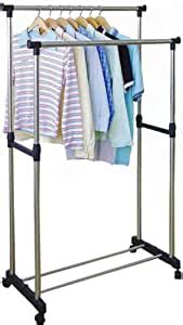 Stainless Steel Double Pole Clothes Hanger Rack Rolling Bar Rail Rack