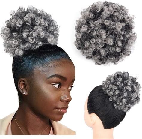 Amazon Yinmei Baibian Ombre Grey Loose Wave Afro Puff Drawstring