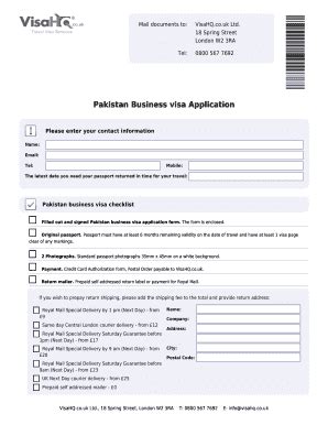 Fillable Online Pakistan Visahq Co Pakistan Business Visa Application