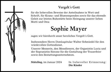 Traueranzeigen Von Sophie Mayer Augsburger Allgemeine Zeitung