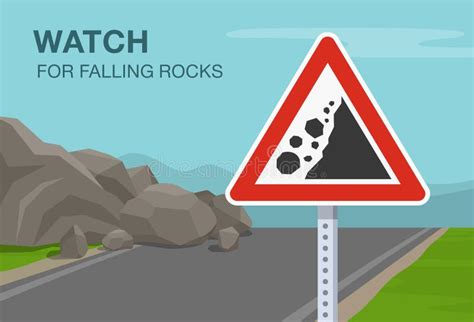 Falling Rocks Road Sign Stock Illustrations Falling Rocks Road