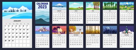 Paisajes Naturales Del Calendario 2023 De Cuatro Estaciones Ilustración