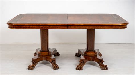 Regency Dining Table Walnut Extending Floral Inlay