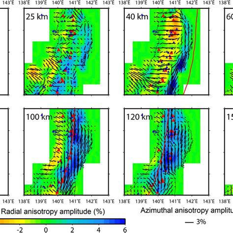 Map Views Of P Wave Anisotropic Tomography At Eight Depths The Azimuth