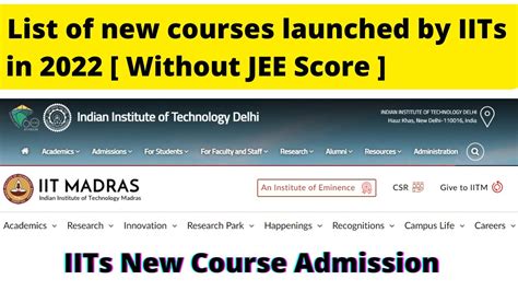 List Of New Courses Launched By Iits In Without Jee Score Iits