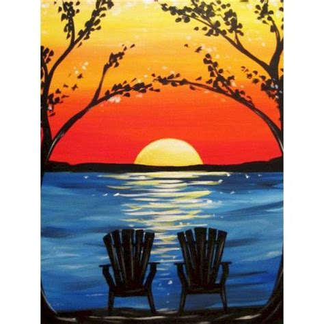 Sunset Landscape Painting Lake Painting Moon Painting Canvas