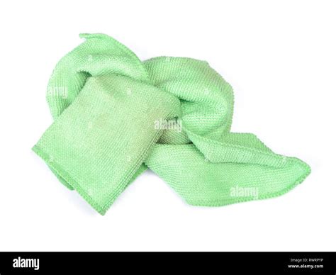 Crumpled Green Microfiber Cloth Isolated On White Background Stock