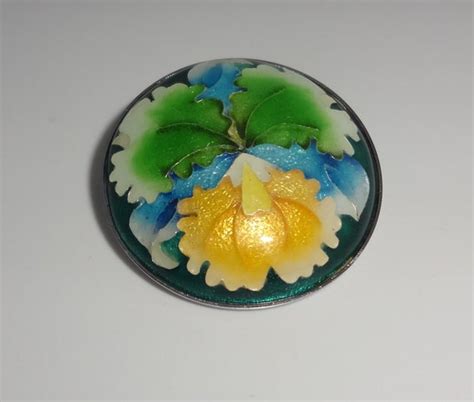 Beautiful Coloured Guilloche Enamel Floral Scene Pend Gem