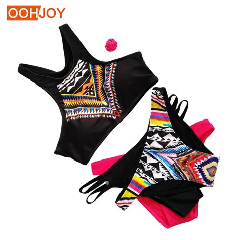 2017 New Sexy Bikini Women Swimwear High Neck Push Up Geometry Print