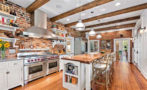 Red Brick In The Kitchen | Gambrick | Brick wall kitchen, Brick kitchen ...