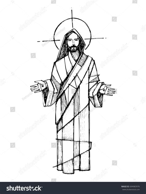 Hand Drawn Vector Illustration Drawing Jesus Stock Vector Royalty Free