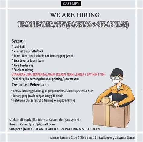 Lowongan Kerja Team Leader SPV Packing Serabutan Di Caselify