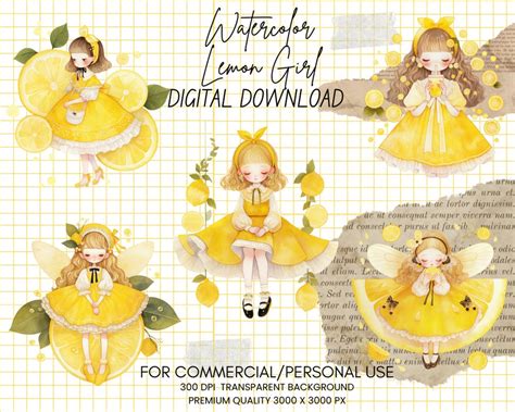 Watercolor Lemon Girls Png Bundle - Summer Girls Cliparts,ai Generated ...