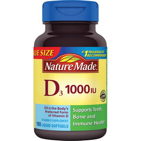 Nature Made Vitamin D3 1000 Iu Value Size 180 Count Softgels Health And Personal Care