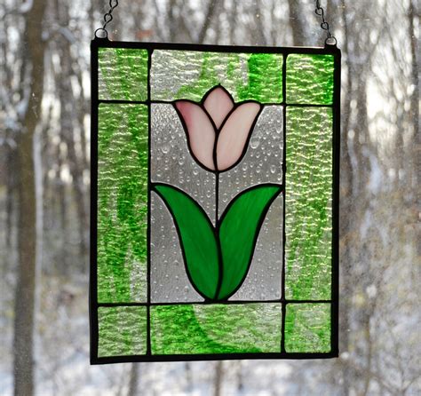 Stained Glass Panel Pink Tulip 8 X 10