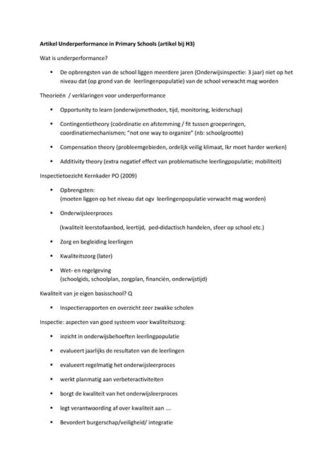 Samenvatting Onderwijskunde Artikelen Artikel Underperformance In