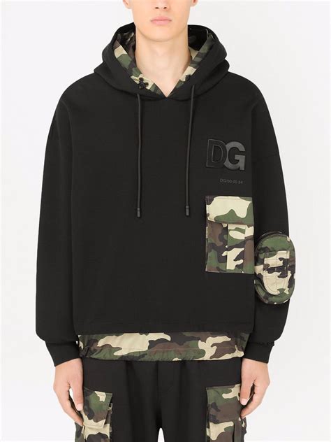 Dolce And Gabbana Moletom De Capuz Com Logo E Estampa Camuflada Preto