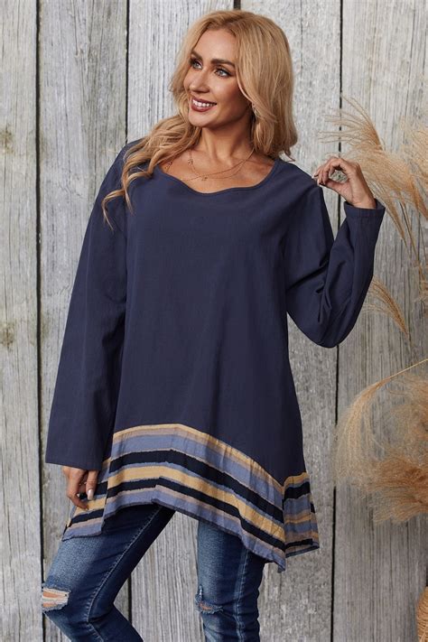 Solid Color Splicing Round Neck Long Sleeves Tops IvyAlpha