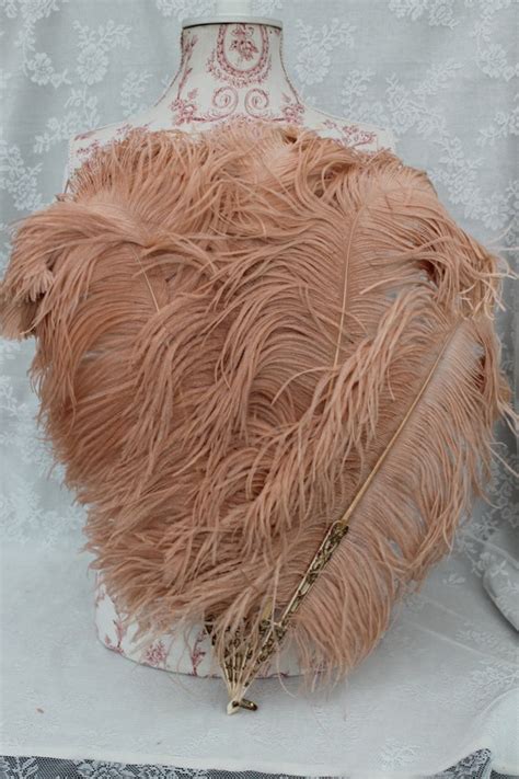 Edwardian Or Art Deco Ostrich Feather Fan Peach Wedd Gem