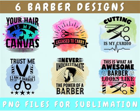 Barber Sublimation Designs Bundle 6 Designs Barber Png Files Barber