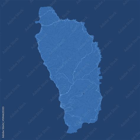 Blue Dominica Map Caribbean Island Country Detailed Map With