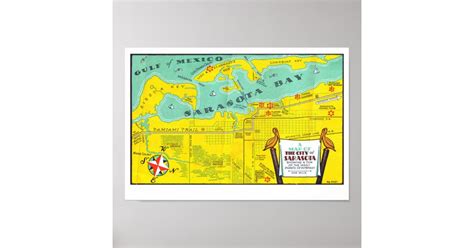Sarasota Vintage Tourist Map Poster Zazzle