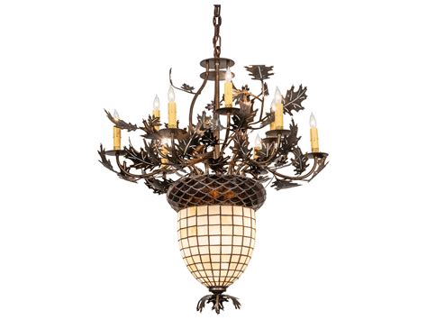 Meyda Oak Leaf And Acorn Antique Copper 11 Light 34 Wide Glass Medium