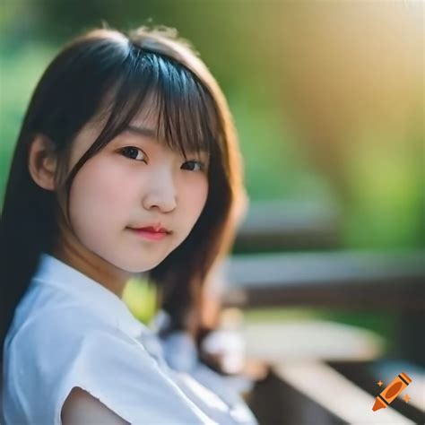 Portrait Of A Cute Japanese Girl Sitting On A Bench On Craiyon