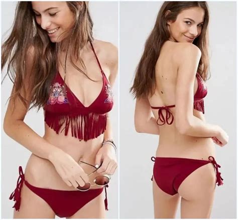 Sexy Floral Swimwear Womens Tassel Bikini Set Top Bra Pcs Set Bandage