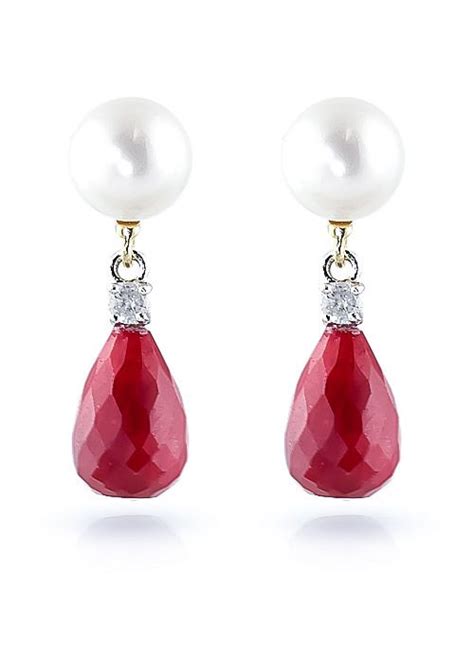 Pearl Ruby Diamond Drop Earrings In 9ct Gold Gold Jewelry Earrings