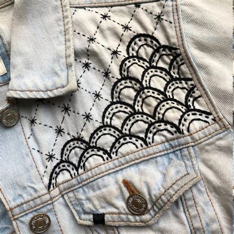 Denim Jacket Embroidery Sashiko Embroidery Embroidered Denim Jacket Cross Stitch Embroidery