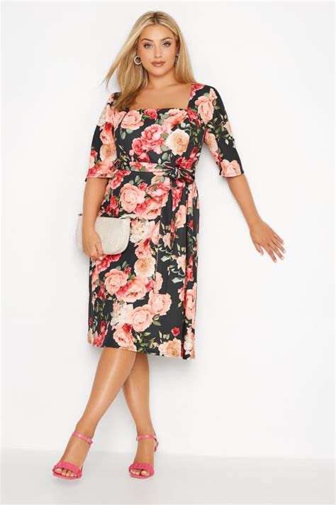 YOURS LONDON Plus Size Black Floral Print Square Neck Dress Yours