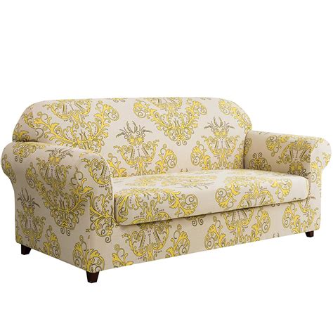 Subrtex Stretch 2-Piece Vector Floral Loveseat Slipcover, Yellow ...