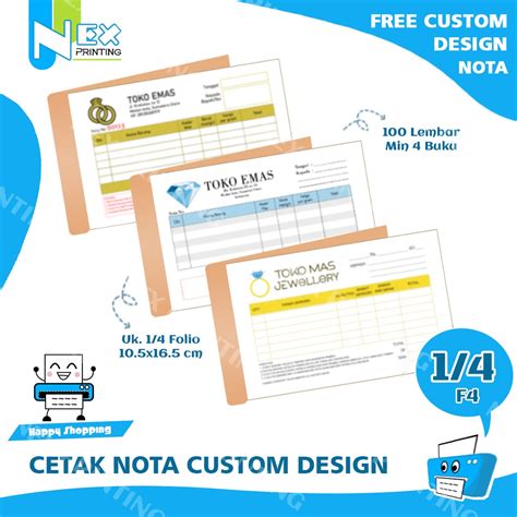 Jual Cetak Nota Folio Custom Design Bisa Satuan Ukuran Bon Faktur