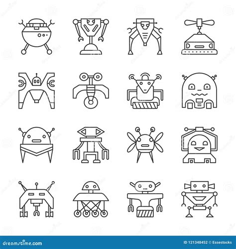 Robot Transformer Line Icon Set Editable Stroke Stock Vector Illustration Of Embossing Future