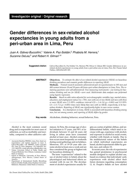 Pdf Gender Differences In Sex Related Alcohol Expectancies In Young