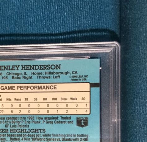 Rickey Henderson Donruss Error Card No Dot After Inc Psa