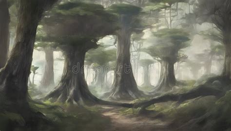 Misty Pathways Through The Magical Forest An Enchanting Scene Of