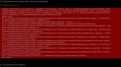 Php Artisan Key Generate In Model Php Line 21 During Inheritance